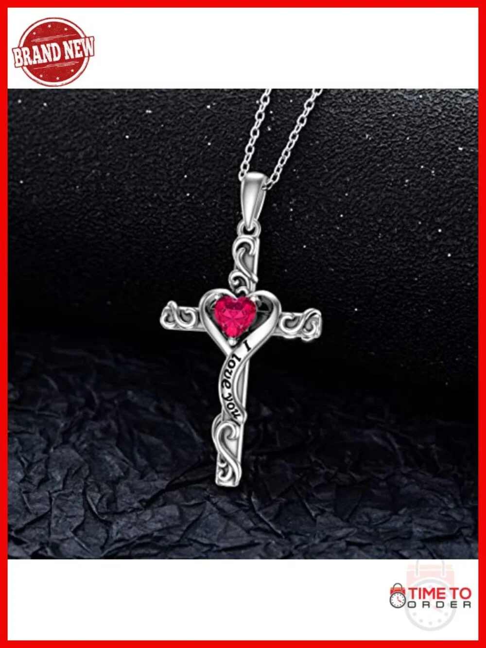 925 Sterling Silver Cross Pendant Ruby Birthstone Necklace